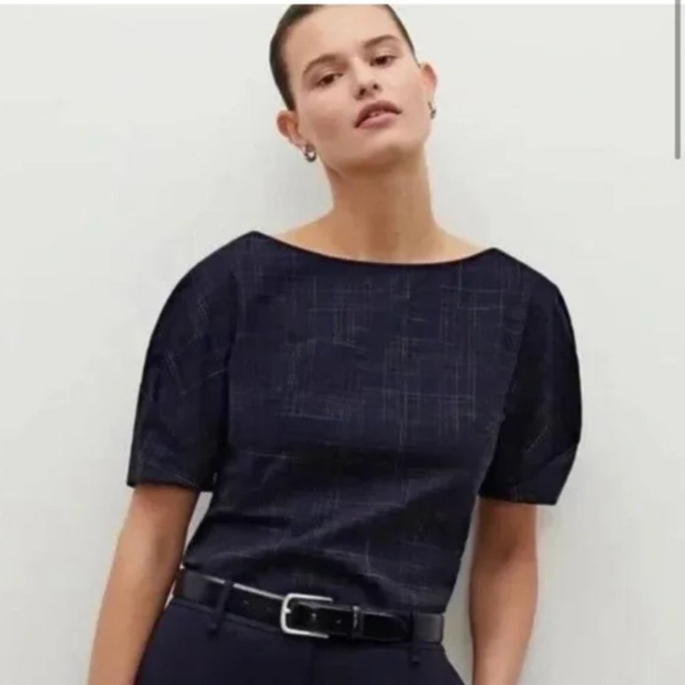 MM LaFleur Eudora Top Navy Plaid